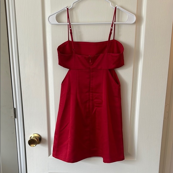 Red Spaghetti Strap Cutout Sundress Cocktail - Picture 2 of 3